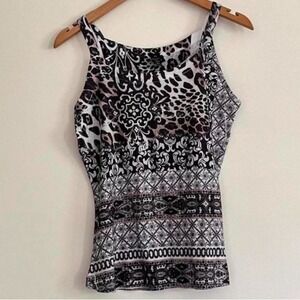 Vintage Y2K Tank Cami Black and White Patterned Women's Top